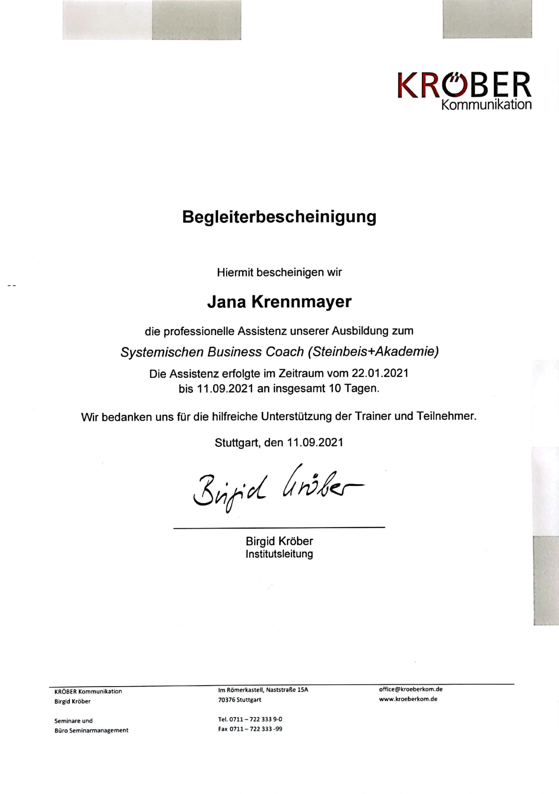 Kröber Begleitung Bescheinigung
